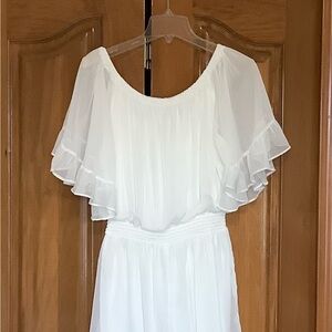 Mazik White Flutter-Sleeve Maxi Dress